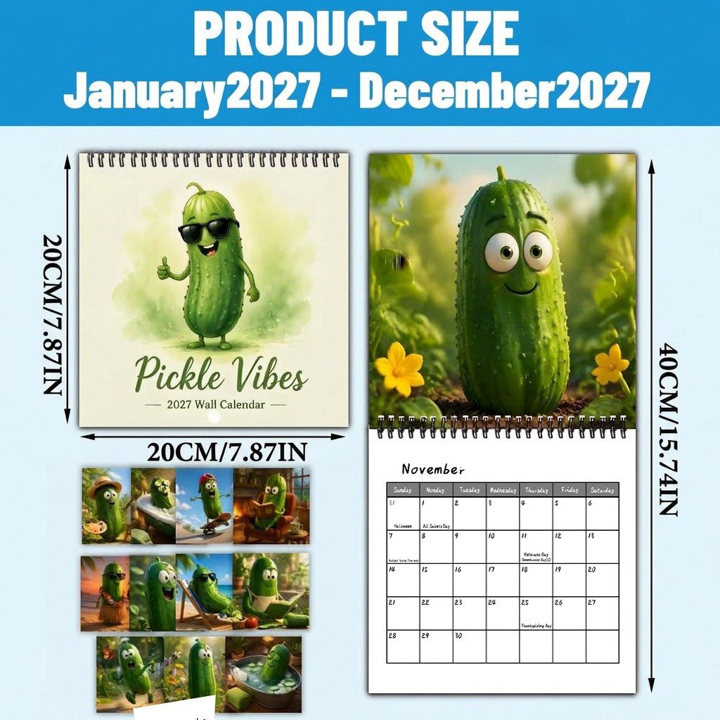 🥒 Pickle Vibes 2027 Wall Calendar – 12 Months of Quirky Pickle Art & Playful Everyday Humor