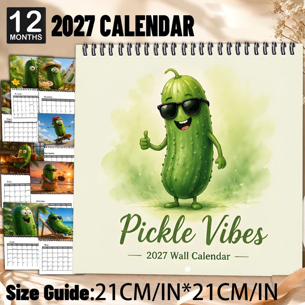 🥒 Pickle Vibes 2027 Wall Calendar – 12 Months of Quirky Pickle Art & Playful Everyday Humor