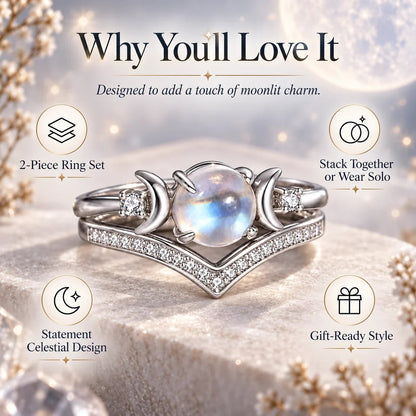 🌙 Witchy Triple Moon Ring Set – Silver-Tone Witchy Celestial