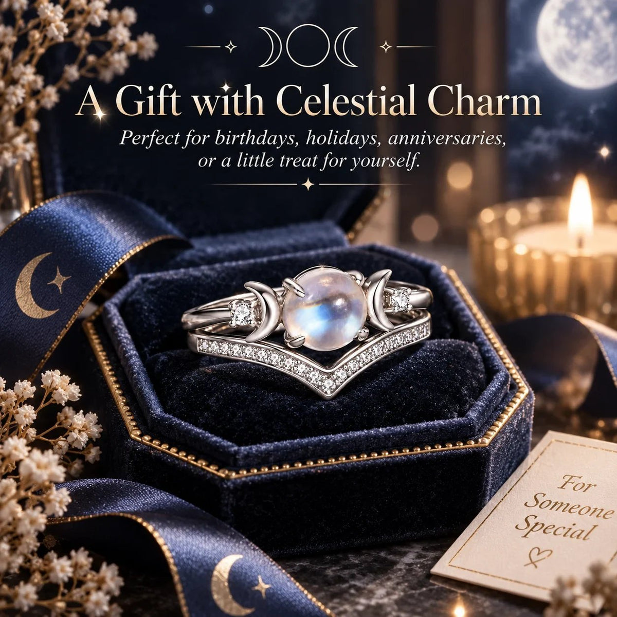 🌙 Witchy Triple Moon Ring Set – Silver-Tone Witchy Celestial
