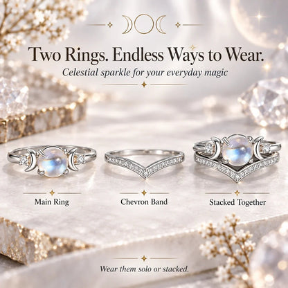 🌙 Witchy Triple Moon Ring Set – Silver-Tone Witchy Celestial