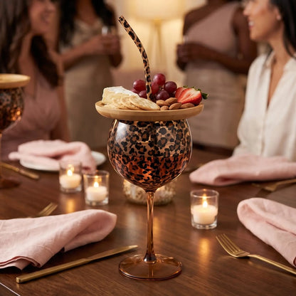 Leopard Print Wine Glass & Snack Charcuterie Set