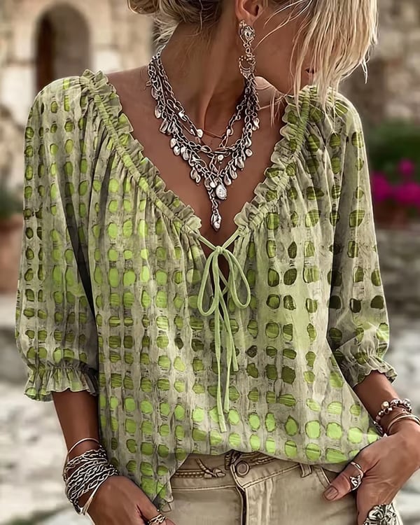 Polka Dot Lace Up Blouse