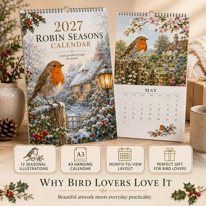 2027 Robin Seasons Calendar – Countryside Garden Bird Wall Calendar & Gift for Bird Lovers