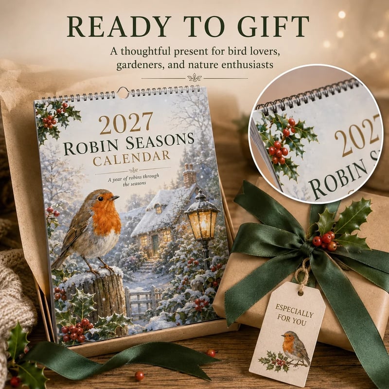 2027 Robin Seasons Calendar – Countryside Garden Bird Wall Calendar & Gift for Bird Lovers