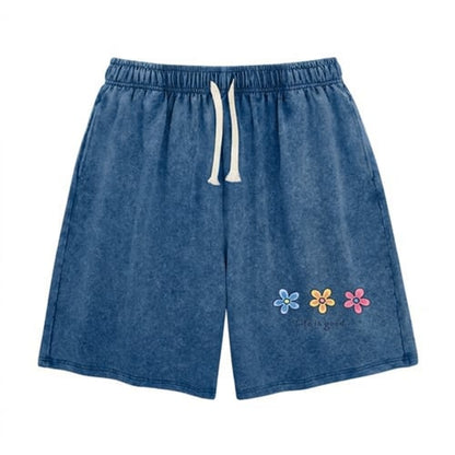 🔥HOT SALE🔥Women's Soft Cotton Blend Washed Floral Shorts, Casual Summer Travel Streetwear Bottoms