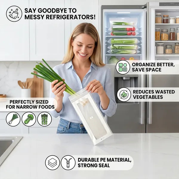🥬100/200PCS Reusable Long Food Storage Bags, Double-Zip Seal Freshness Bags for Kitchen