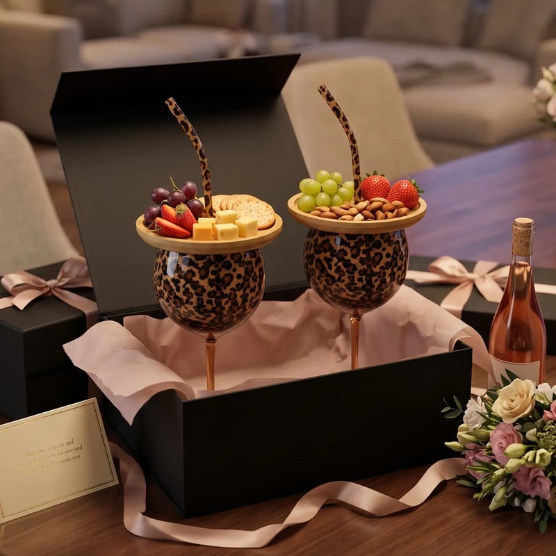 Leopard Print Wine Glass & Snack Charcuterie Set