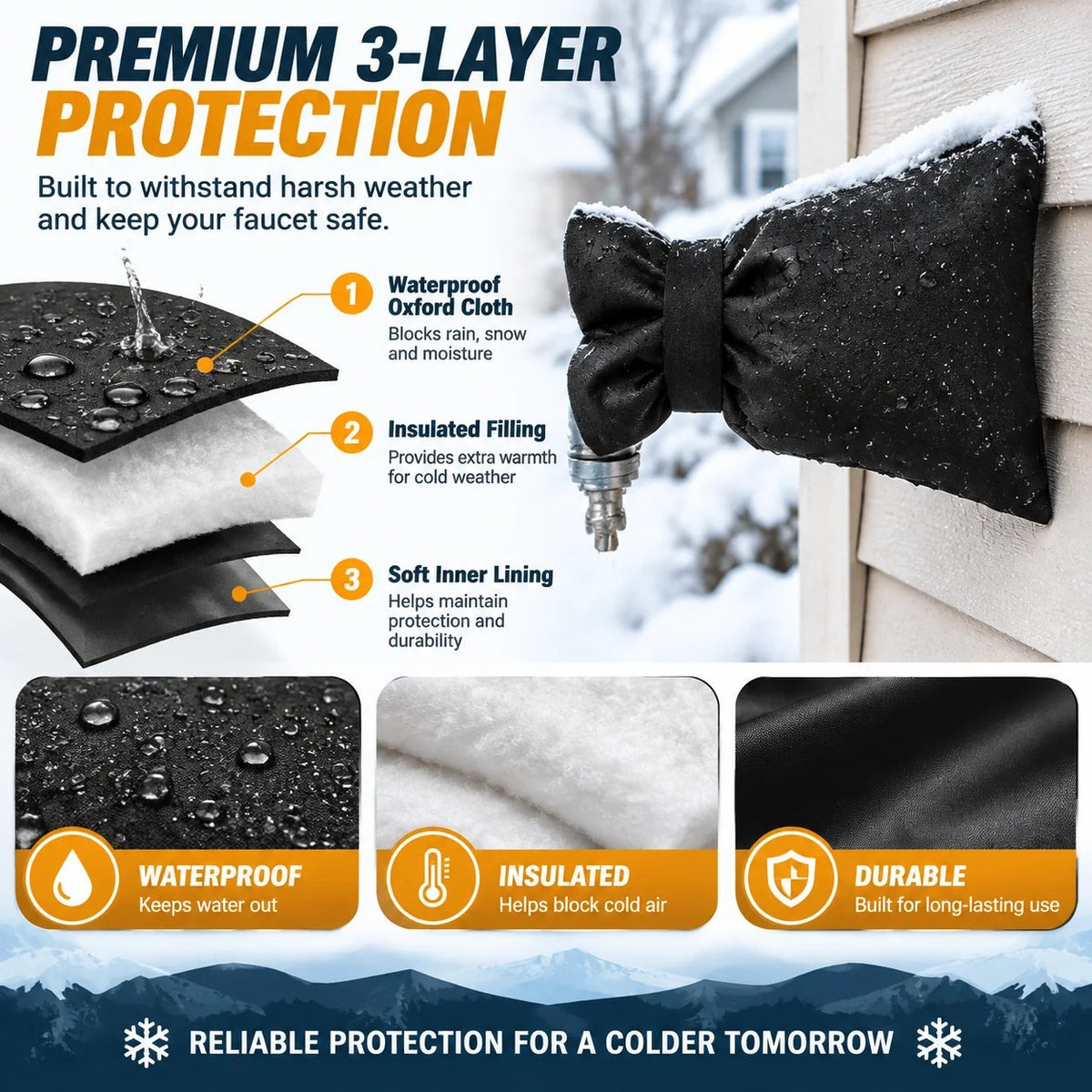 ❄️ Outdoor Faucet Cover | Winter Freeze Protection Insulated Spigot Protector