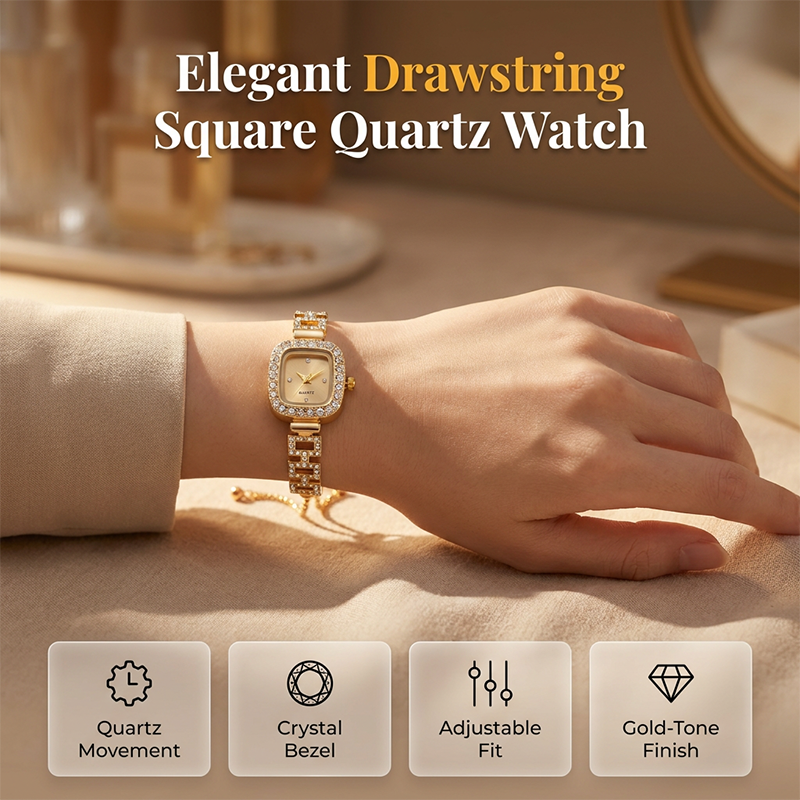 ⏰Women Drawstring Bracelet Watch Square Quartz⌚🌸