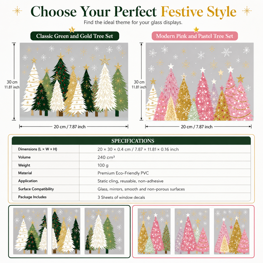 3-Piece Christmas Window Cling Decals Set