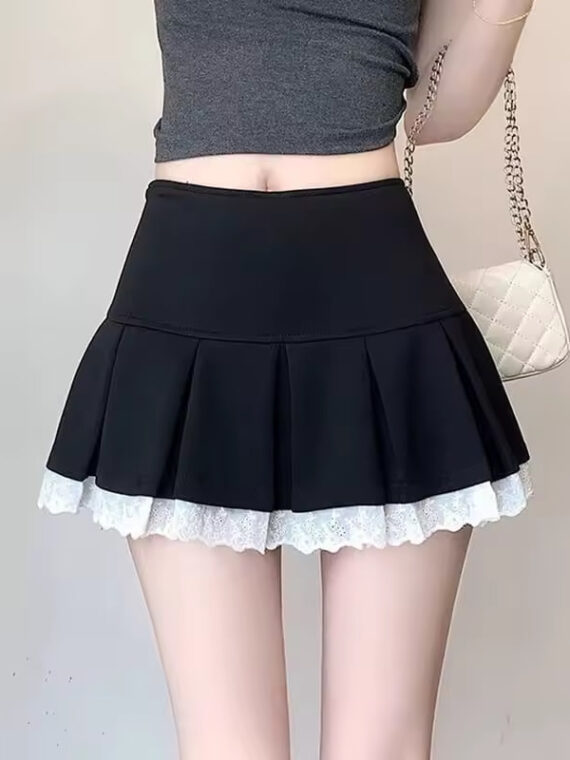 Lace Pleated High-Waisted Skirt