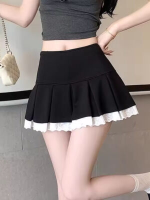 Lace Pleated High-Waisted Skirt