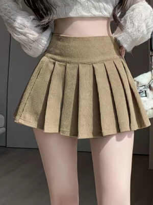 Retro Corduroy Pleated Skirt